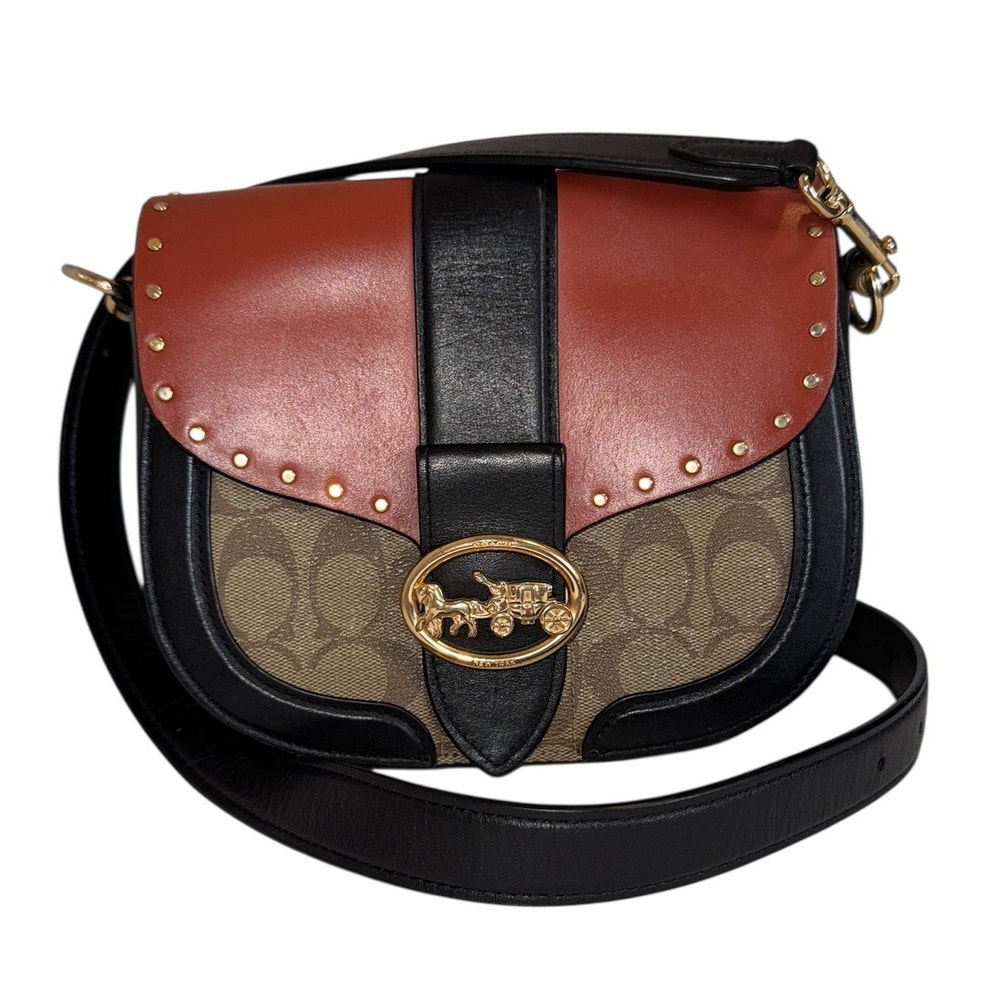 Coach Georgie Saddle Bag Colorblock Signature Canvas Crossbody